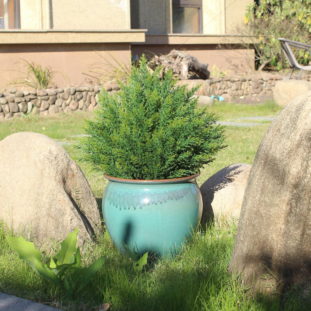 Artificial Topiary Ball Tree 19''T Faux Little Bush Ball Tree UV Resistant Shrub Potted Artificial Plant for Outdoor