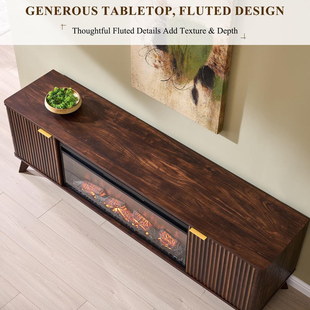 70" Fluted Fireplace TV Stand with 36" Electric Fireplace, Dark Walnut