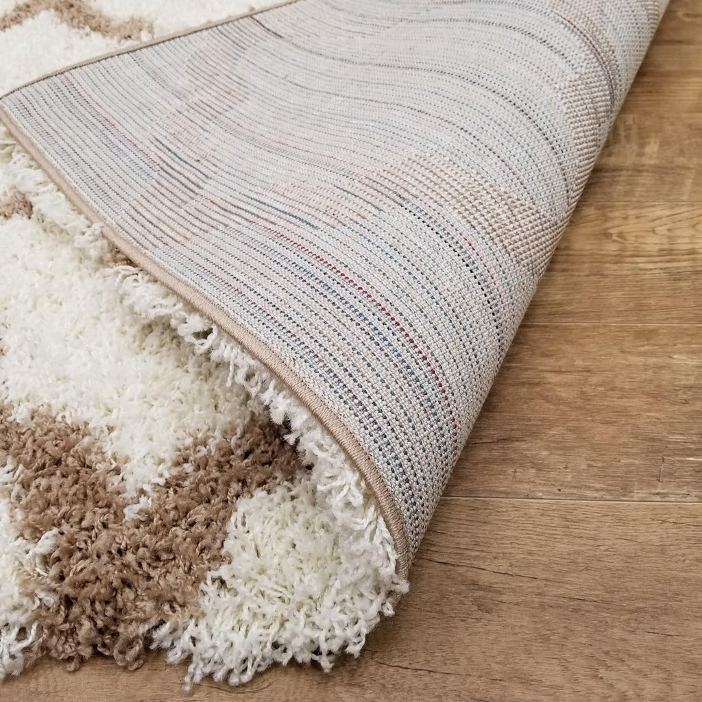 Shag Area Rug, New Moroccan Trellis Ivory, Everyday Use, (60 inch x 84 inch)