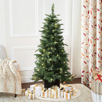 LuxenHome 4.5FT Prelit Slim Potted Christmas Tree