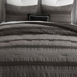 Wonderful Dark Grey Comforter Set King, Yarn Dyed Farmhouse Striped Cotton Lightweight Boho Comforter with Pillow