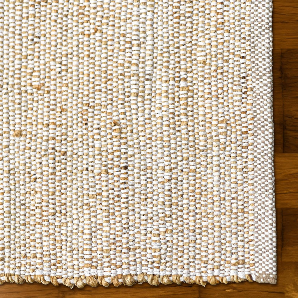 9x12 Jute Cotton Hand Woven Area Rug, Natural Jute/Cream