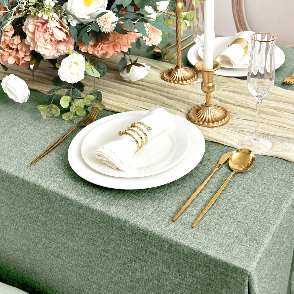 2 Pack Faux Linen Rectangle Tablecloths, 60 x 102 Inch, Sage Green