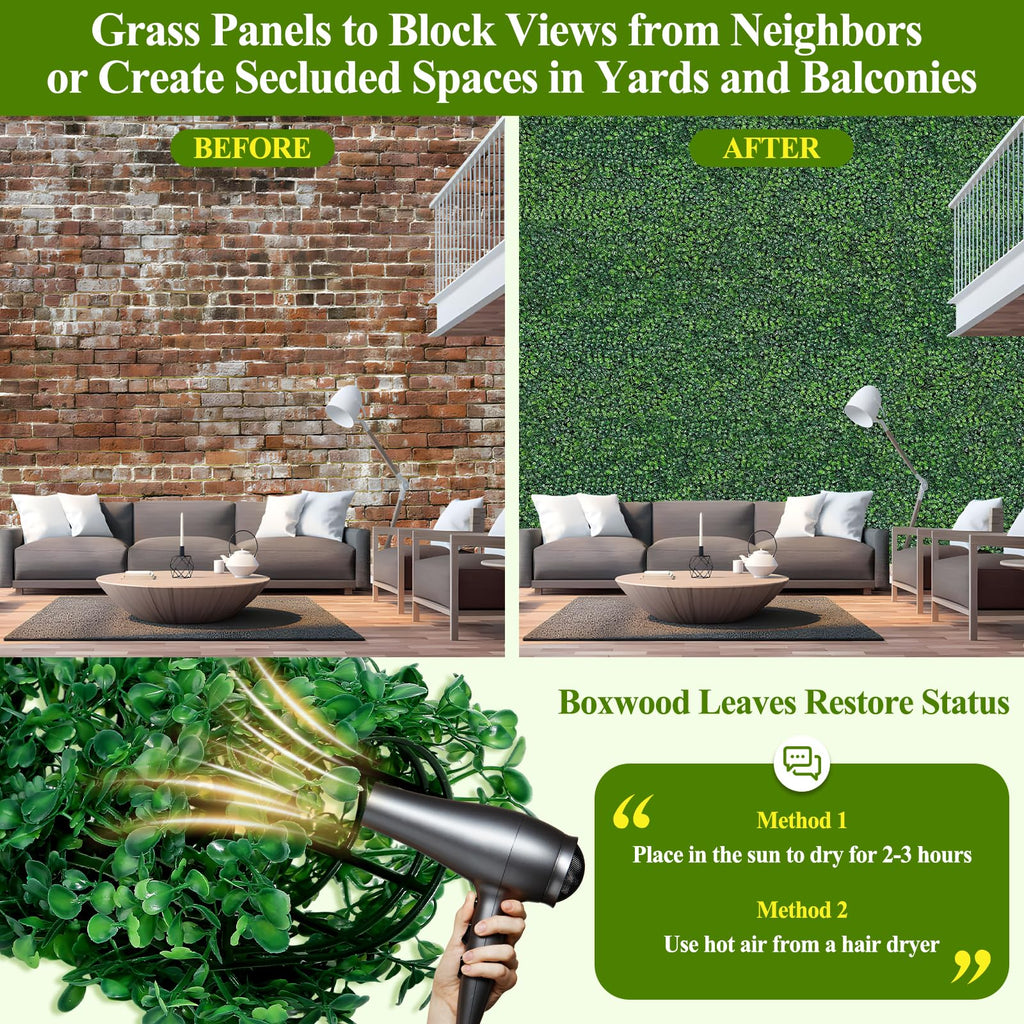 25Pcs Artificial Grass Wall Panels 10" X 10" Greenery Backdrop UV-Protected