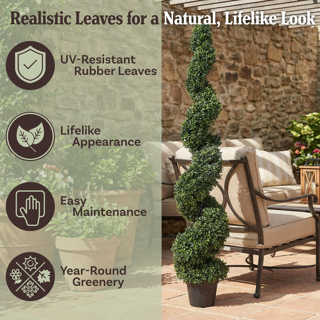 Artificial Boxwood Spiral Topiary Tree, Green, 5ft