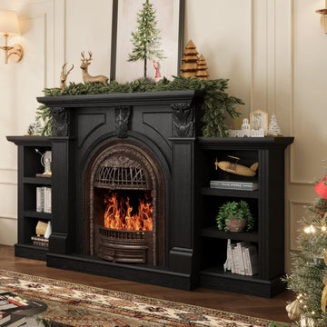 80" Birdcage Electric Fireplace TV Stand with Mantel, Black