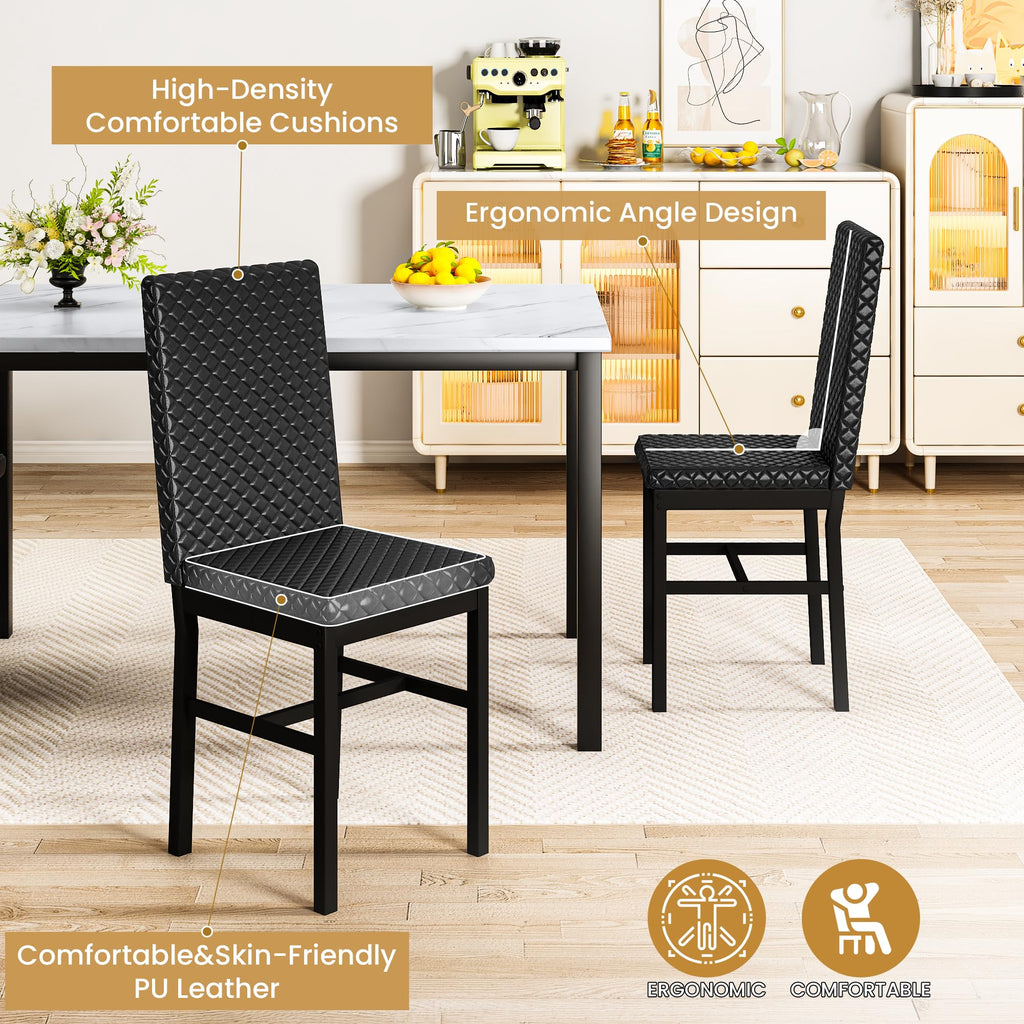 Dining Table Set for 4 Kitchen Table and Chairs Set of 4 Faux Marble Dining Room Table Set Dinner Table with 4 PU