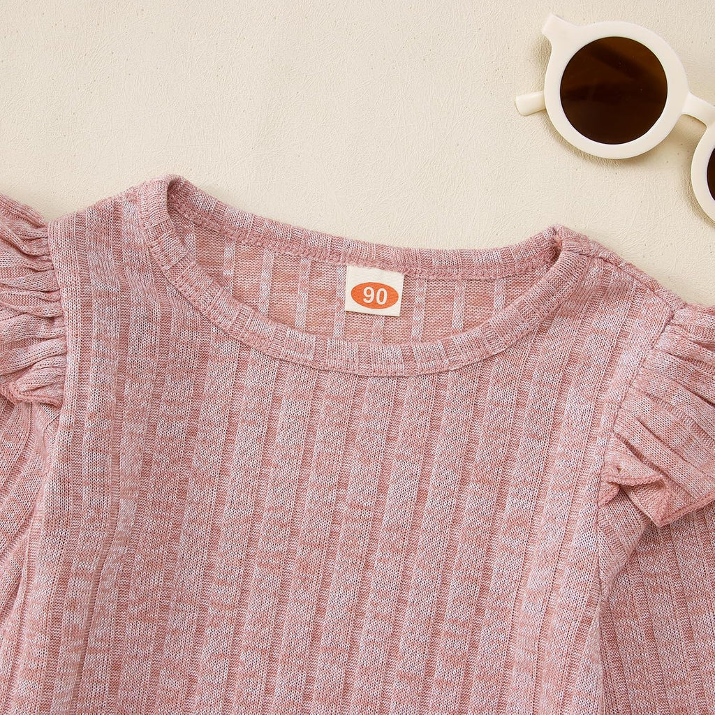 Toddler Baby Girls Clothes Set Ruffle Knit Ribbed Long Sleeve T-Shirts Tops+Pants 2Pcs Outfits Fall Winter Clothes