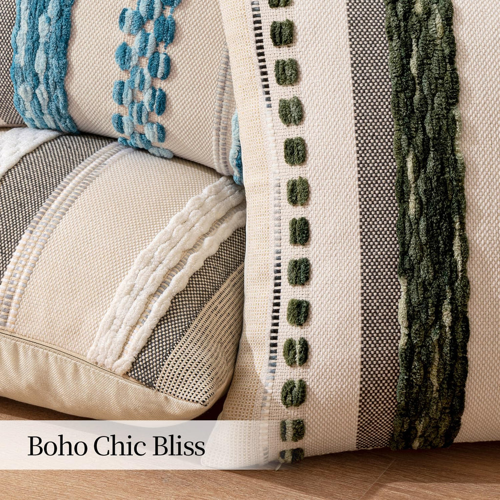 Boho Decorative Pillow Covers Olive Green Stripe 14x36 Pack of 1
