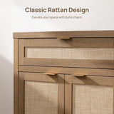 Sideboard Buffet Cabinet Set of 2, Rattan Credenza Storage Cabinet, Boho Buffet Table Console Cabinets with Drawer