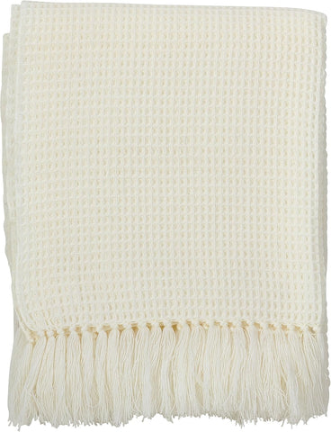Classic Waffle Weave Tassel Trim Throw Blanket, 50" x 60", Ivory