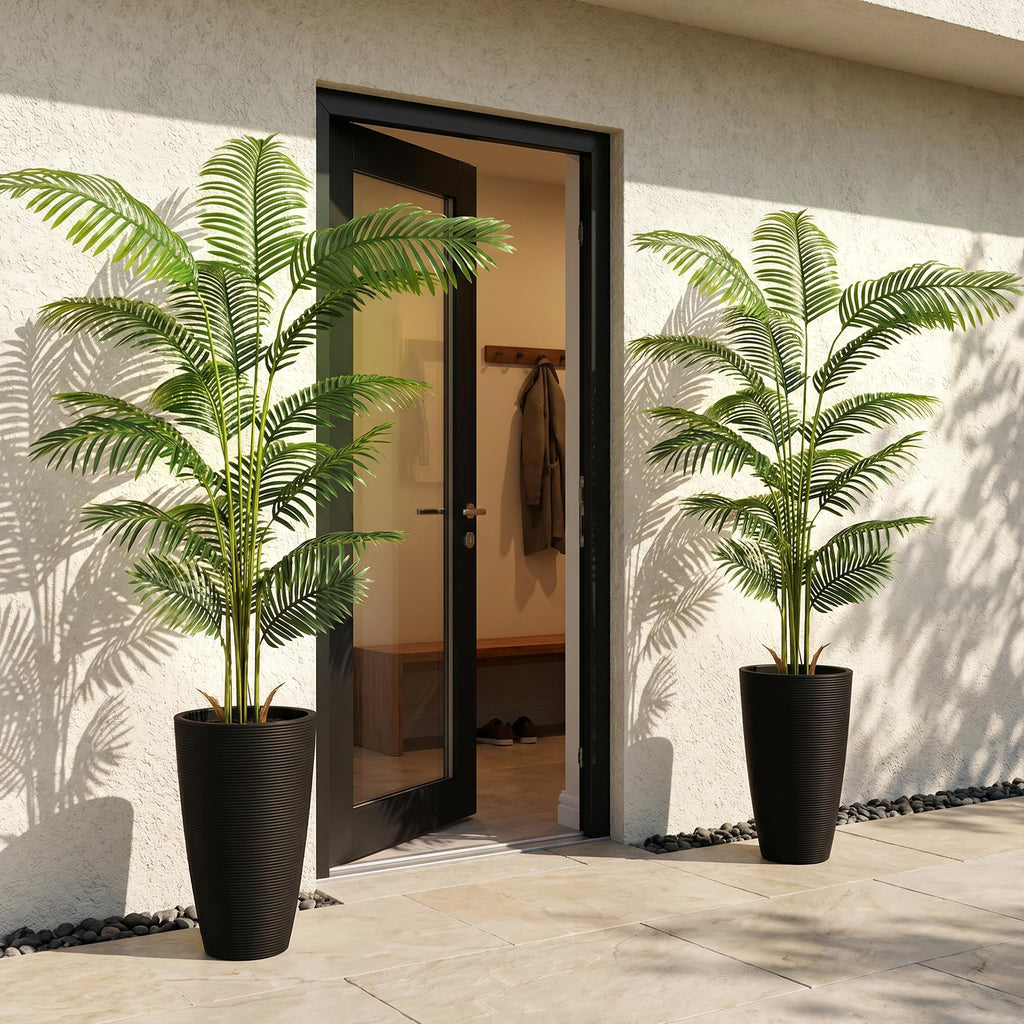 7ft 2-Pack Artificial Areca Palm Plants in Pots, 82.7in Fake Cane Palms