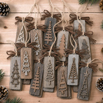 Rustic Christmas Wooden Ornaments for Tree Decoration,Vintage - Set of 24