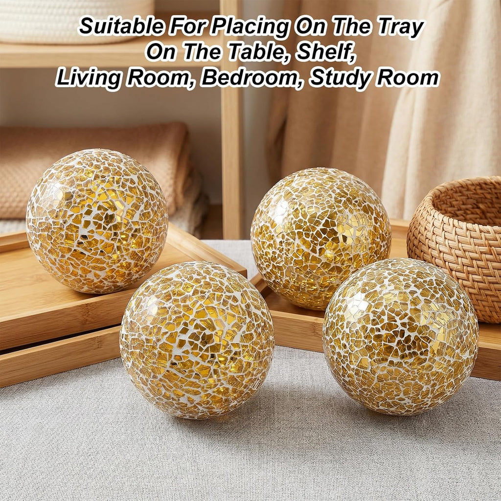Decorative Balls for Bowls Gold Orbs Glass Balls Mosaic Glass Orbs Centerpiece Ball 3.1 Inch Decor Table Vase - Set of 5