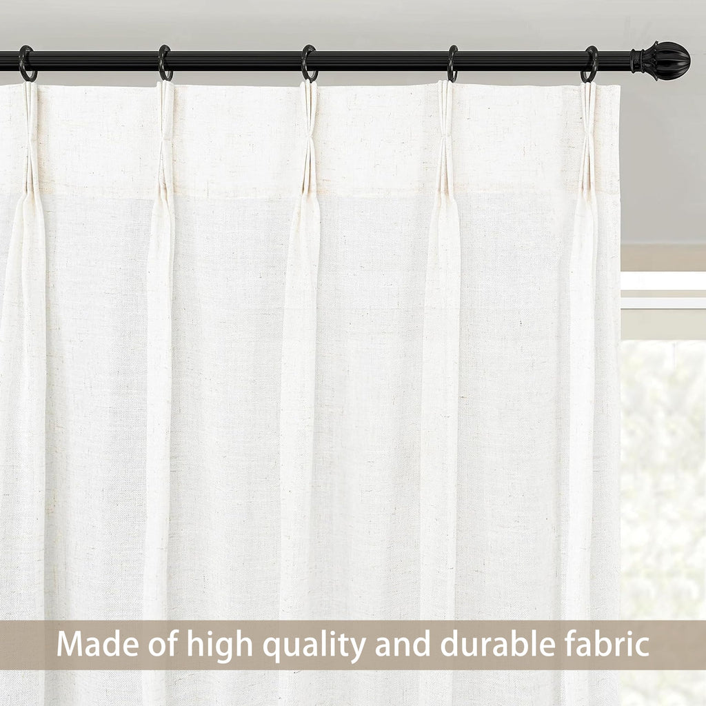 Pinch Pleat Linen Textured Semi Sheer Solid Farmhouse and Modern Rustic Linen Curtains 2 Panels 50 inches Wide by 84