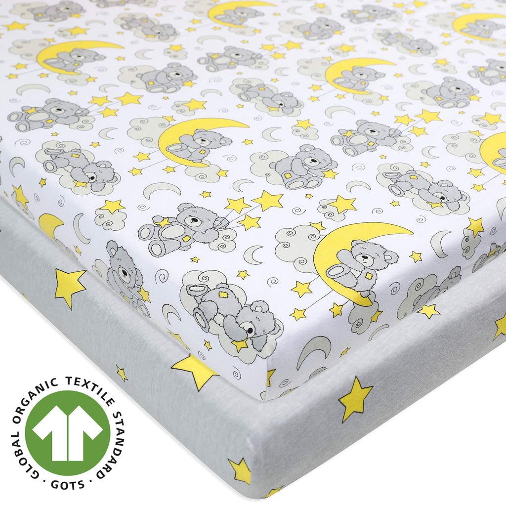Crib Sheets (2 Pack) - 100% Organic Jersey Cotton Fitted Crib Sheets for Standard Crib and Toddler Mattresses |Star