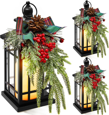 3 Set 14 Inch Christmas Lantern with LED Flickering Flameless Candle