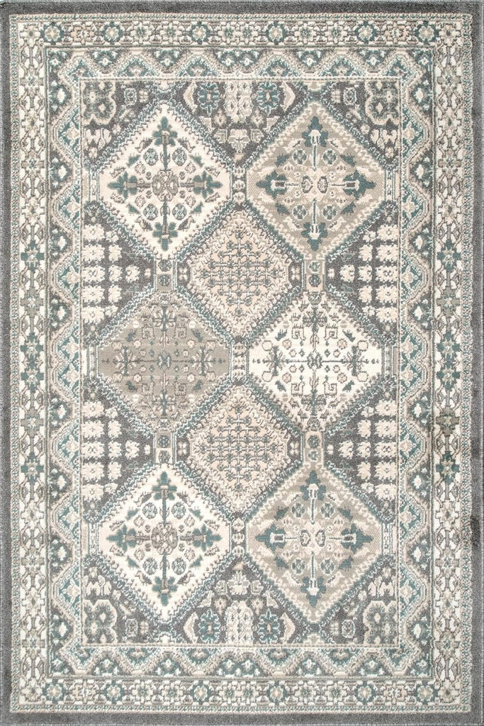 12' x 15' Becca Traditional Tiled Area Rug, Charcoal, Faded Transitional Design, Stain Resistant