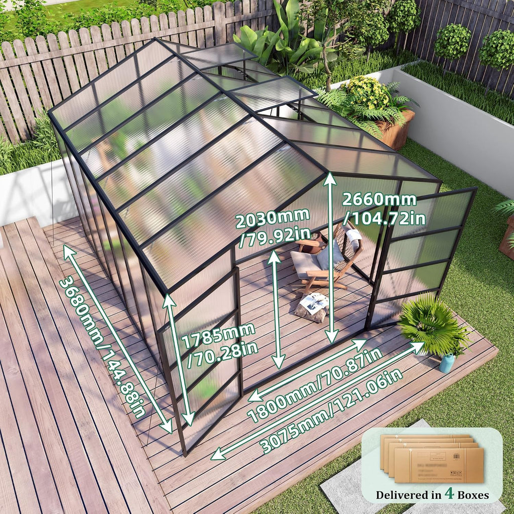86" H Extra Tall Polycarbonate Greenhouse Kit for Outdoor Backyard Garden, Heavy Duty Aluminum Frame Plant Green