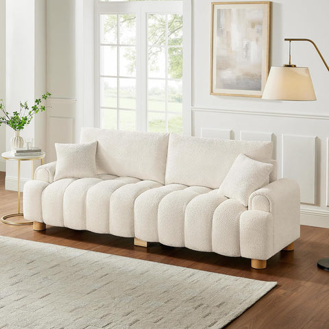 VANOMi Boucle Sofa Couch, 91" Comfy Tufted Upholstered Cloud Couches, Modern 3 Seater Sofa with Pillows