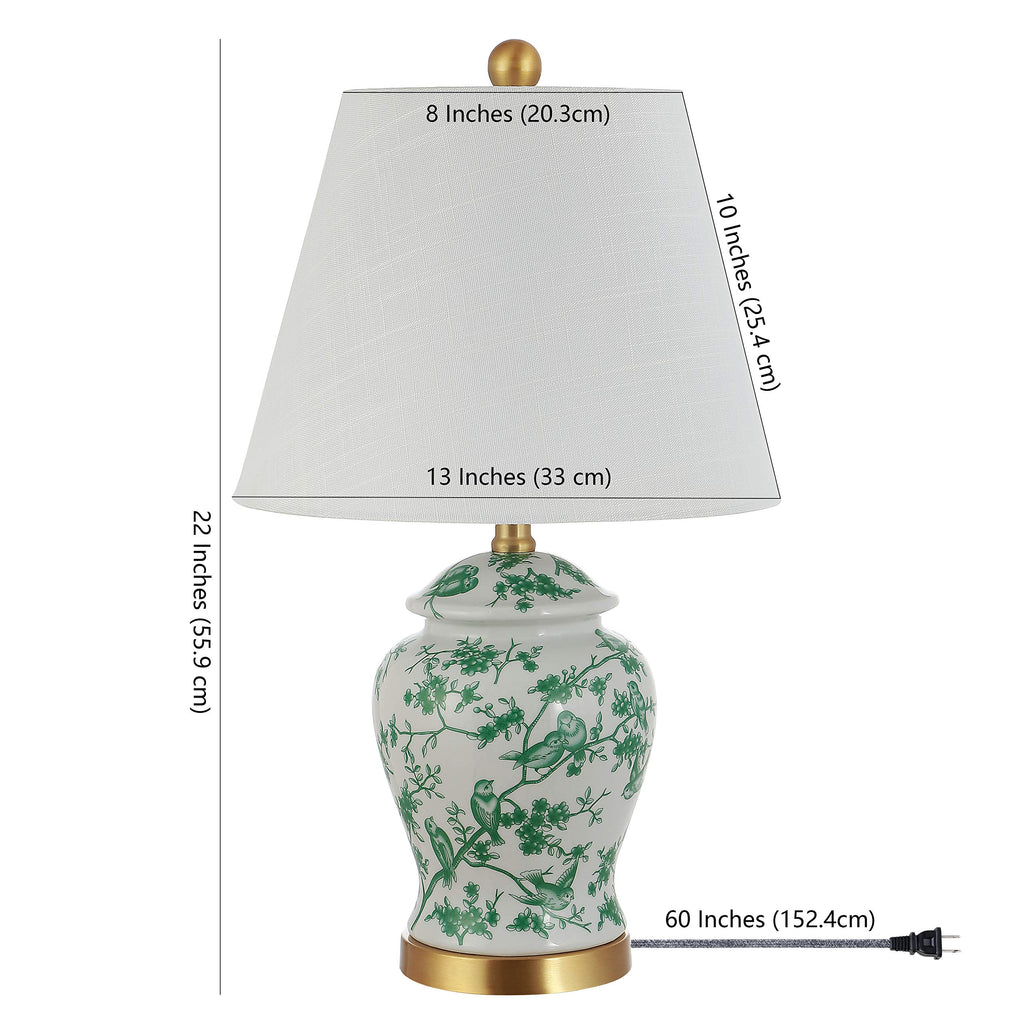 Penelope Ginger Jar 22" LED Table Lamp, White/Green
