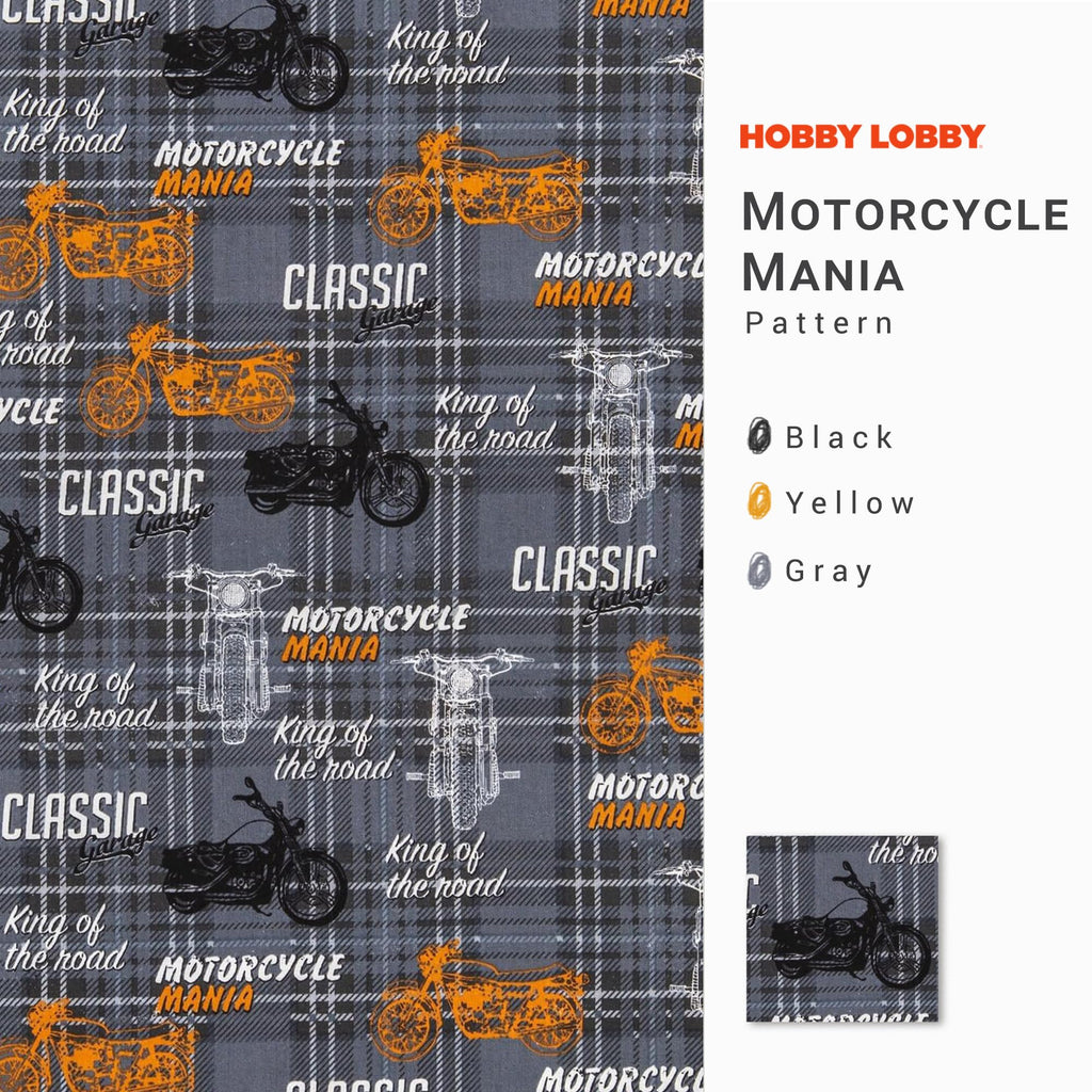 Motorcycle Mania Cotton Calico Fabric, 1 Yard