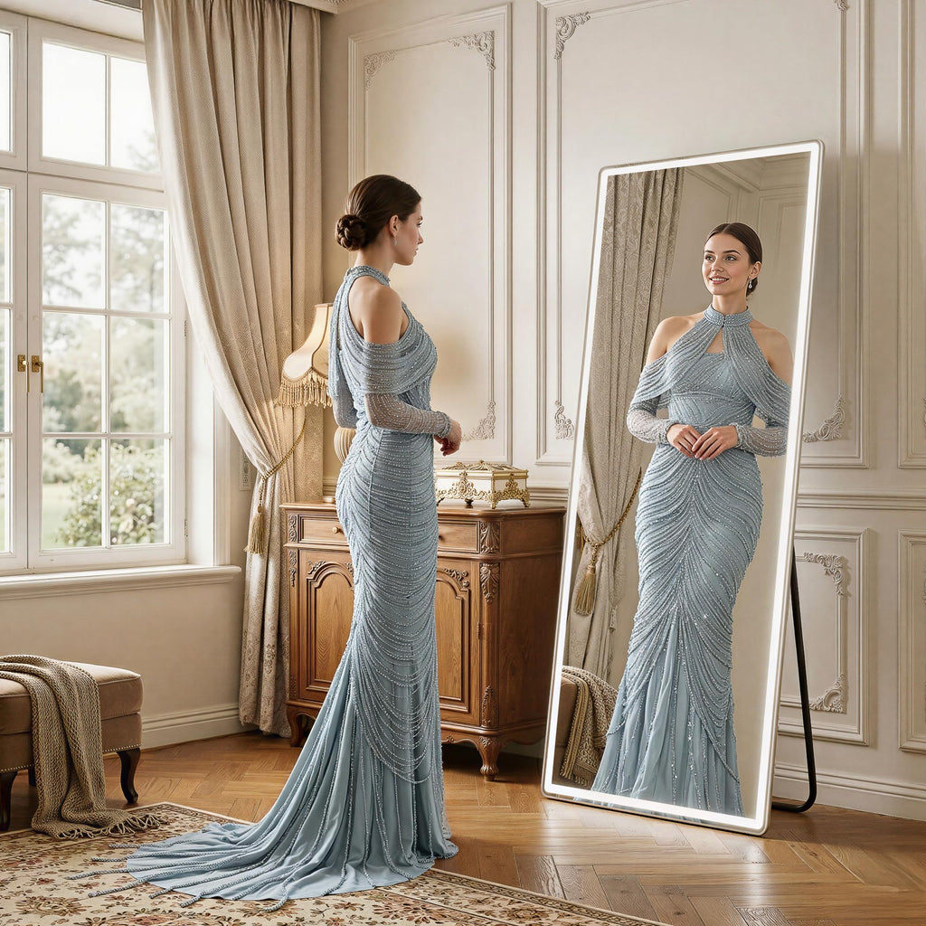 Full Length Mirror with Lights, 71" x 26" LED Floor Mirror, Full Body Dressing Standing Mirrors with Dimming & 3