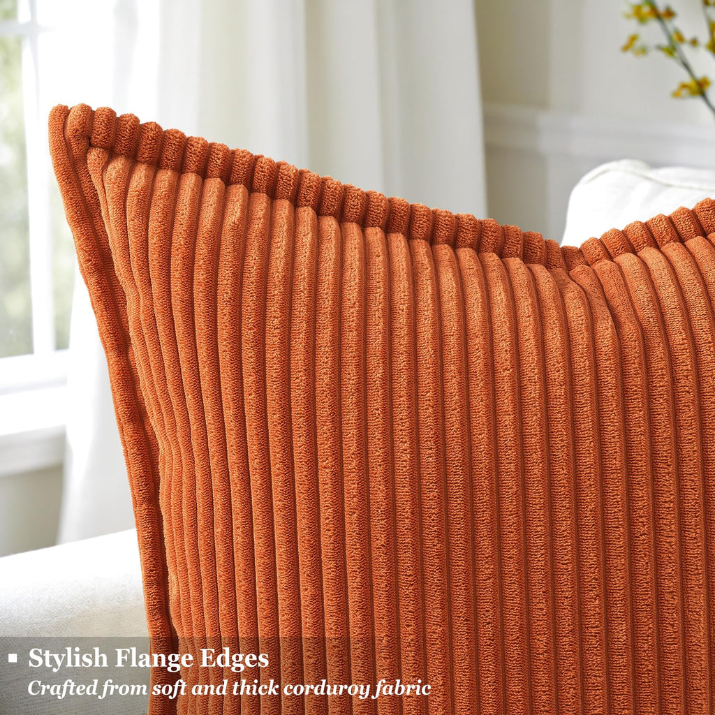 Fall Corduroy Rust Throw Pillow Covers 22x22 Set of 2