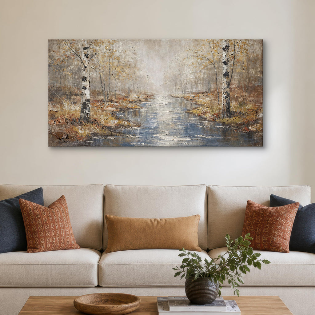 Birch Tree Canvas Wall Art, Warm Forest Landscape, 48 x 24 Inches