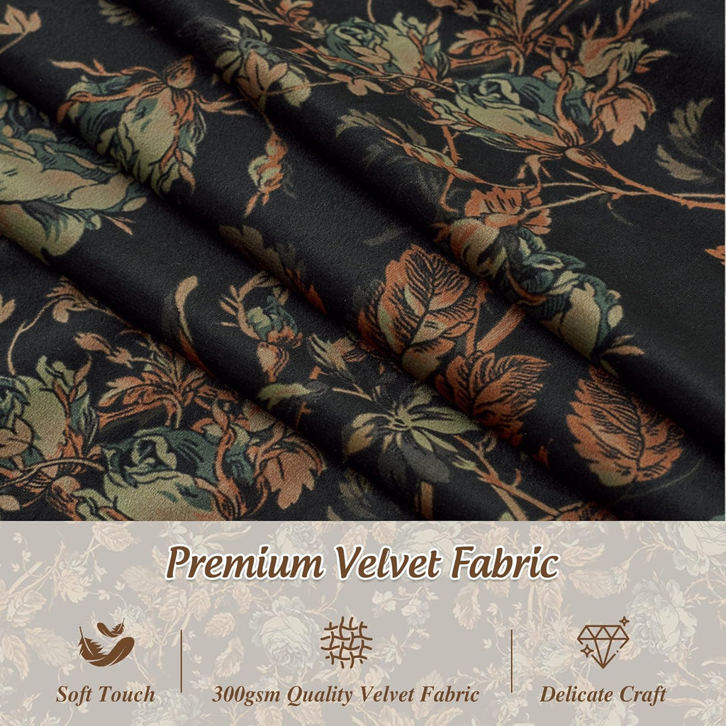 Black Floral Roman Shades for Windows, Cordless Magnetic Velvet Window Blind with Privacy Vintage Moody Botanical