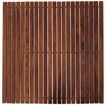 Fuji String Spa Shower Mat in Solid Teak Wood Oiled Finish, 30" Square Mat, Brown