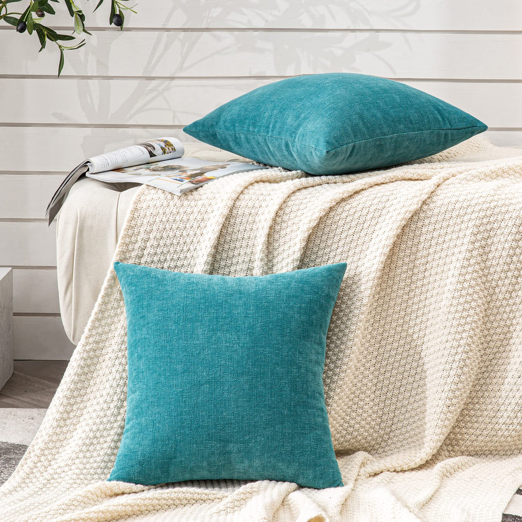 Decorative Square Throw Pillow Covers 22"x22" Inch Set of 2, Super Soft Chenille Pillows Farmhouse Fall Pillowcase
