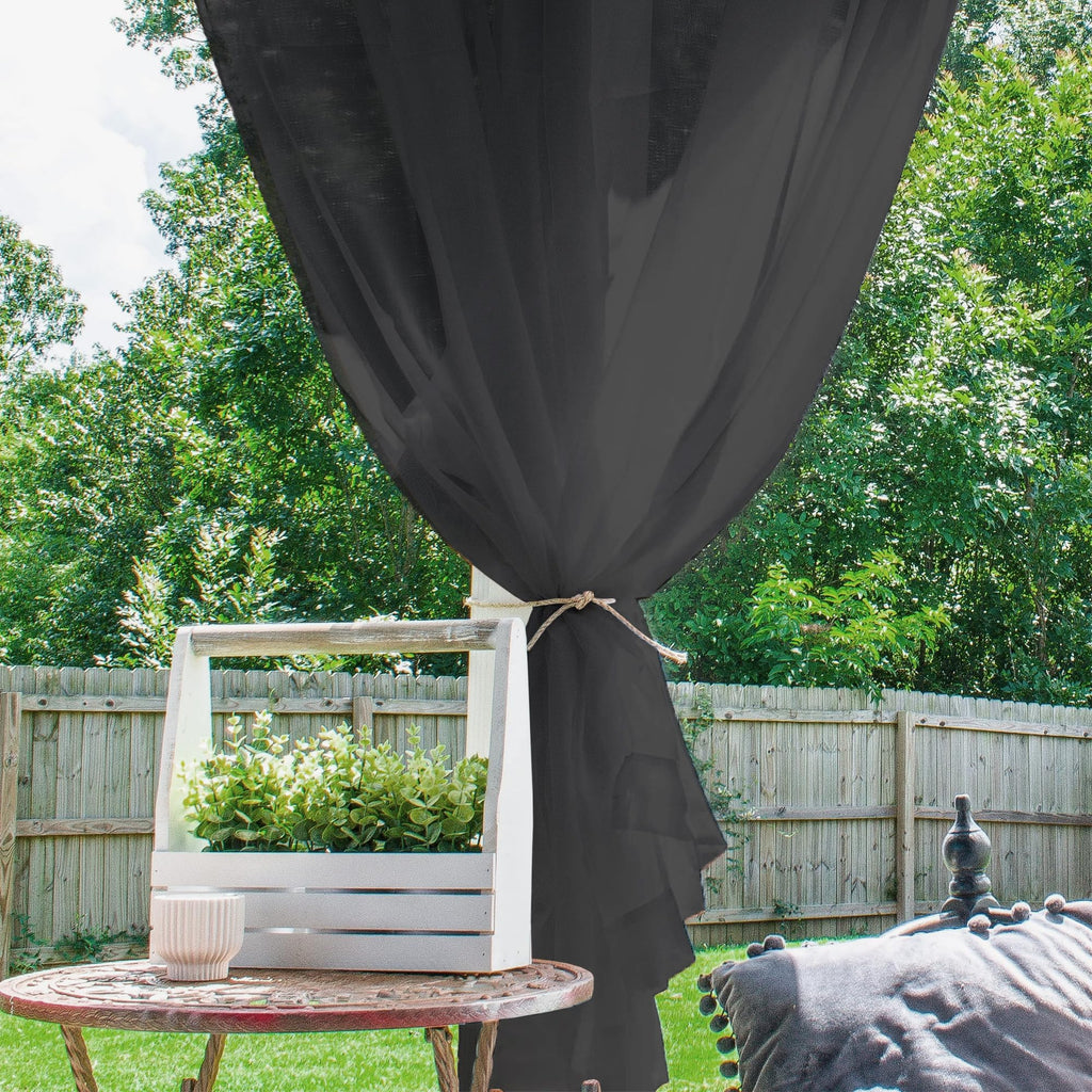 Outdoor Sheer Curtains Waterproof, 4 Panels Rod Pocket Indoor/Outdoor Voile Gray Sheer Curtain for Pergola, Porch