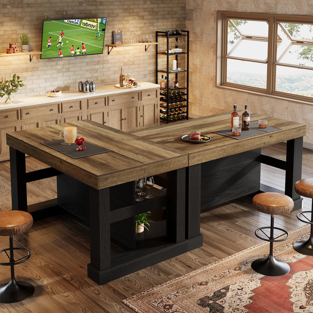 Rectangular Bar Table, High Top Pub Table with 3 Shelves