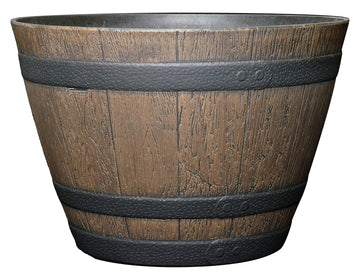 Outdoor Whiskey Resin Flower Pot Barrel Planter, 15" Walnut Brown