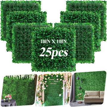 25Pcs Artificial Grass Wall Panels 10" X 10" Greenery Backdrop UV-Protected