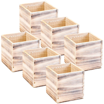 Wood Planter Box 4 Inch Square, Whitewash Color, Plastic Liner, Garden Centerpiece Display, Wedding Flowers Holder