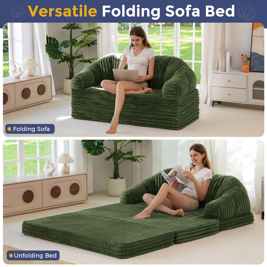 Folding Sofa Bed Chair, Sleeper Chair for Adults, Faux Fur