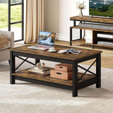 Coffee Tables, Modern Farmhouse Coffee Table with Storage, 2-Tier Center Table Wood Table Accent Cocktail with Stur...