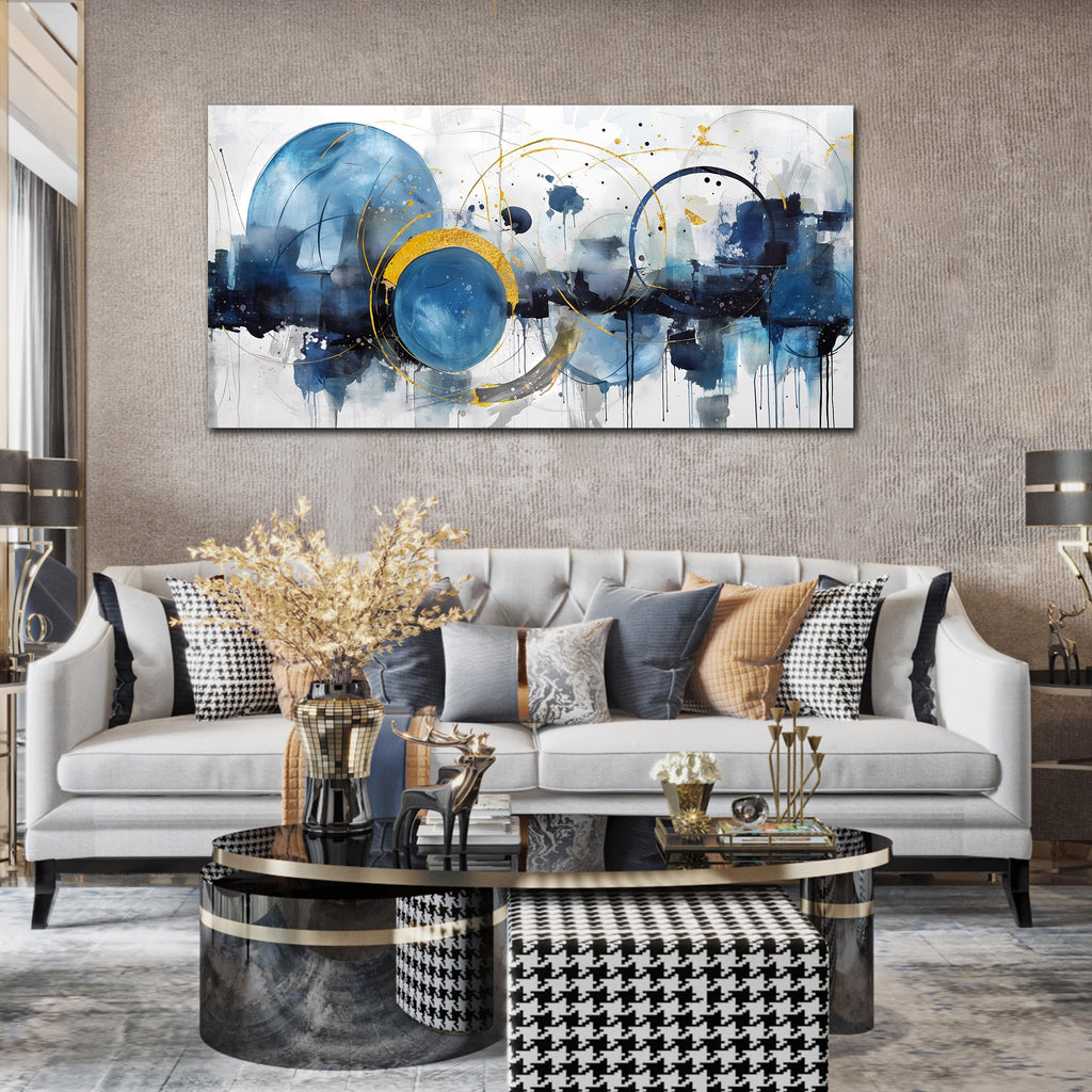 Abstract Canvas Wall-Art - Blue Home Office Wall Decor - Modern Wall Art Large Size Ready to Hang Size 24" x 48"