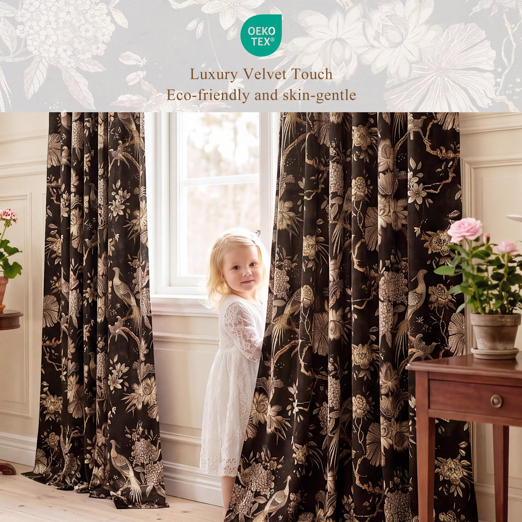 Brown Velvet Curtains Luxury Victorian Floral