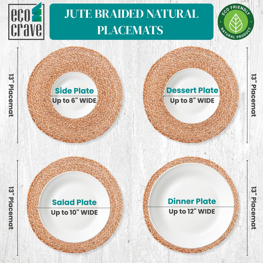 Round Jute Placemats, Set of 20, 13 Inch