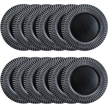 Black Charger Plates Set of 12, 13" Plastic Reusable Chargers for Dinner Plates, Thanksgiving, Christmas Party