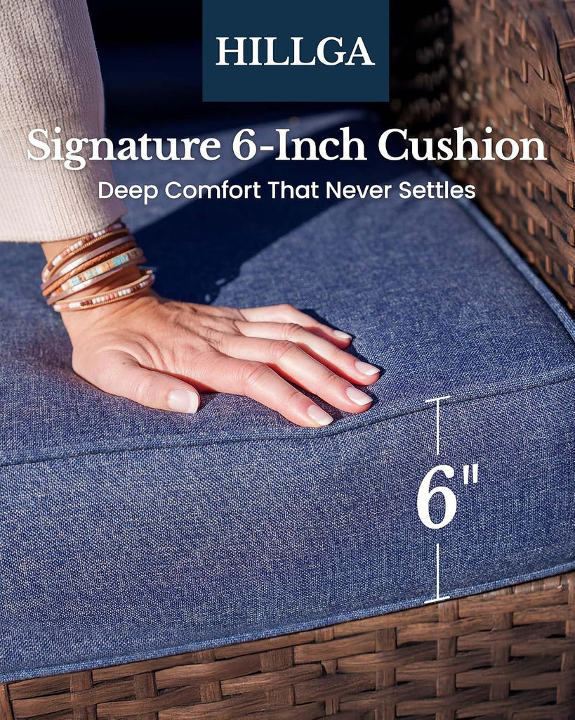 7-Piece Luxury Patio Furniture Set with 6" Thick Cushions, Weather-Resistant Wicker High Back Swivel Rocker Chairs