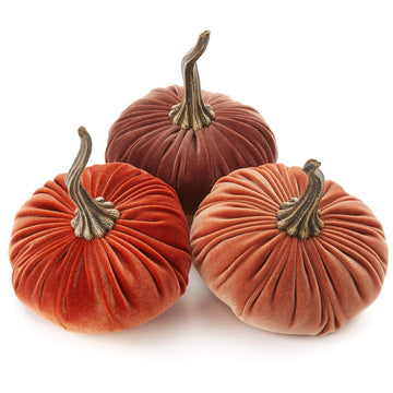Set of 3 Velvet 6.25 Inch Pumpkins (Harvest, Bronze, Rust)