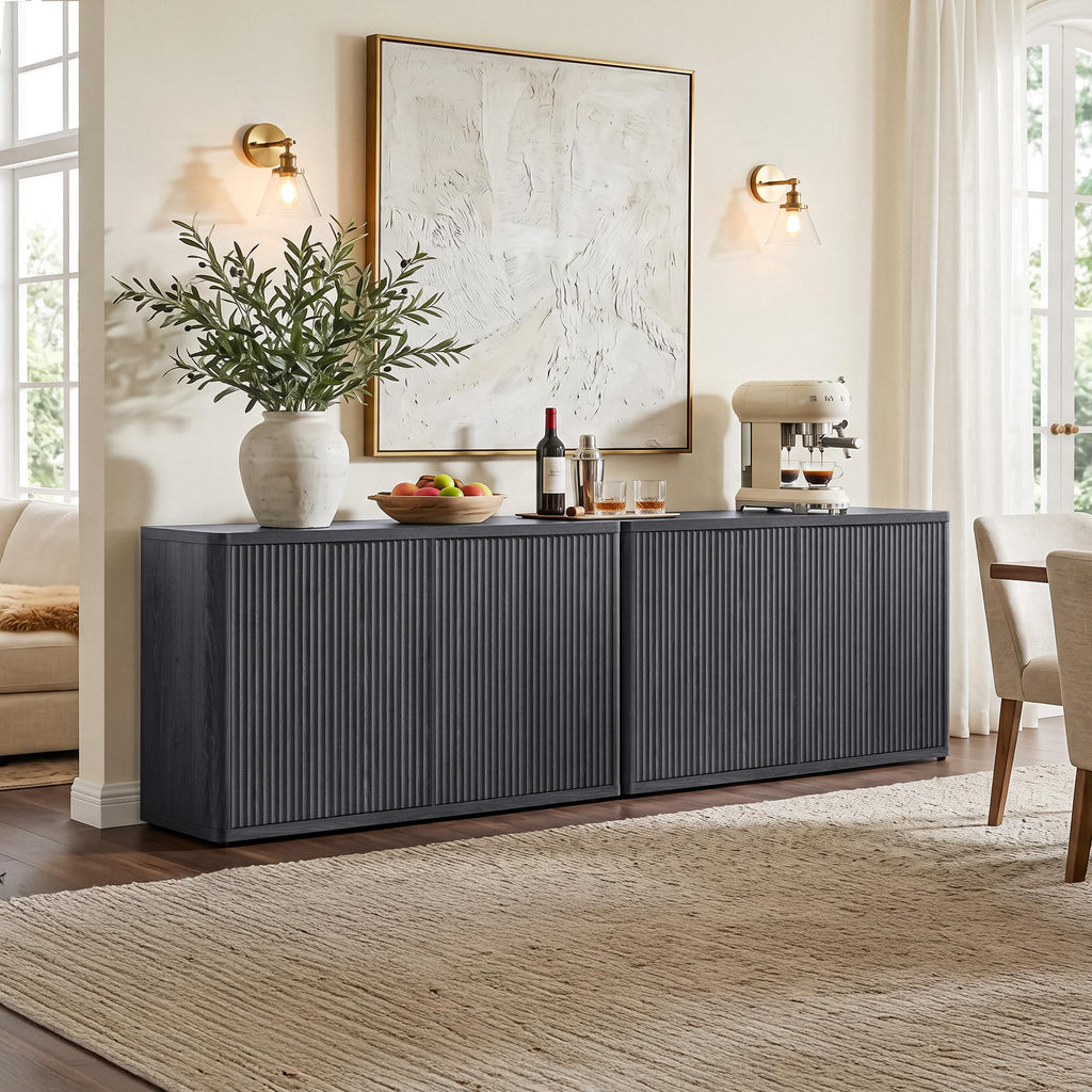 Buffet Cabinet with Storage Accent Sideboard with 4 Doors 66.3" Wide Fluted Credenza Modern Buffet Table Media