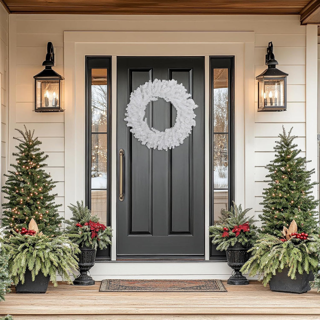 Pre-Lit LED White Canadian Pine Artificial Christmas Wreath, 30-Inch, Clear Lights