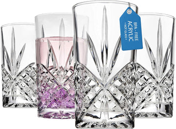 Tall Highball Glasses, Shatterproof and Reusable Acrylic - Dublin Collection, Set of 4