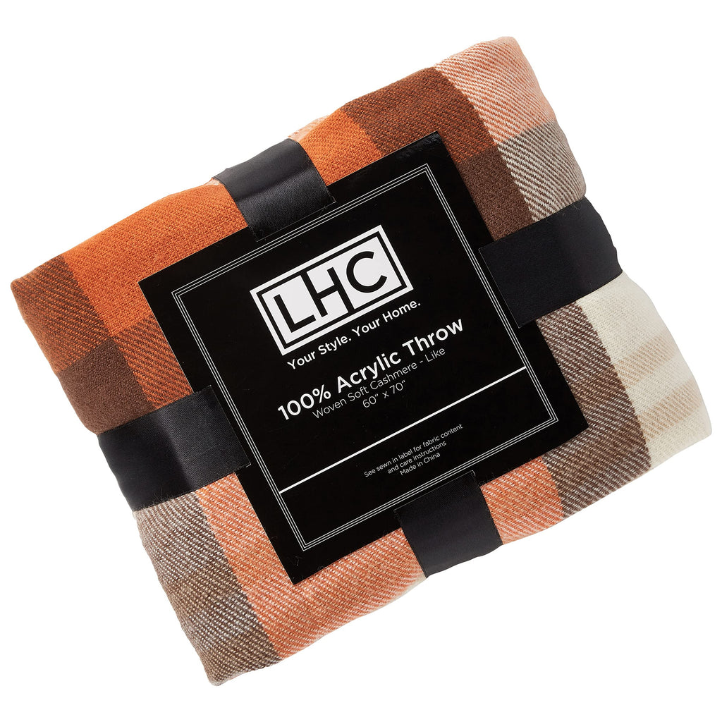 Oversized Throw Blanket for Couch, Spice Orange Plaid, 60" x 70"