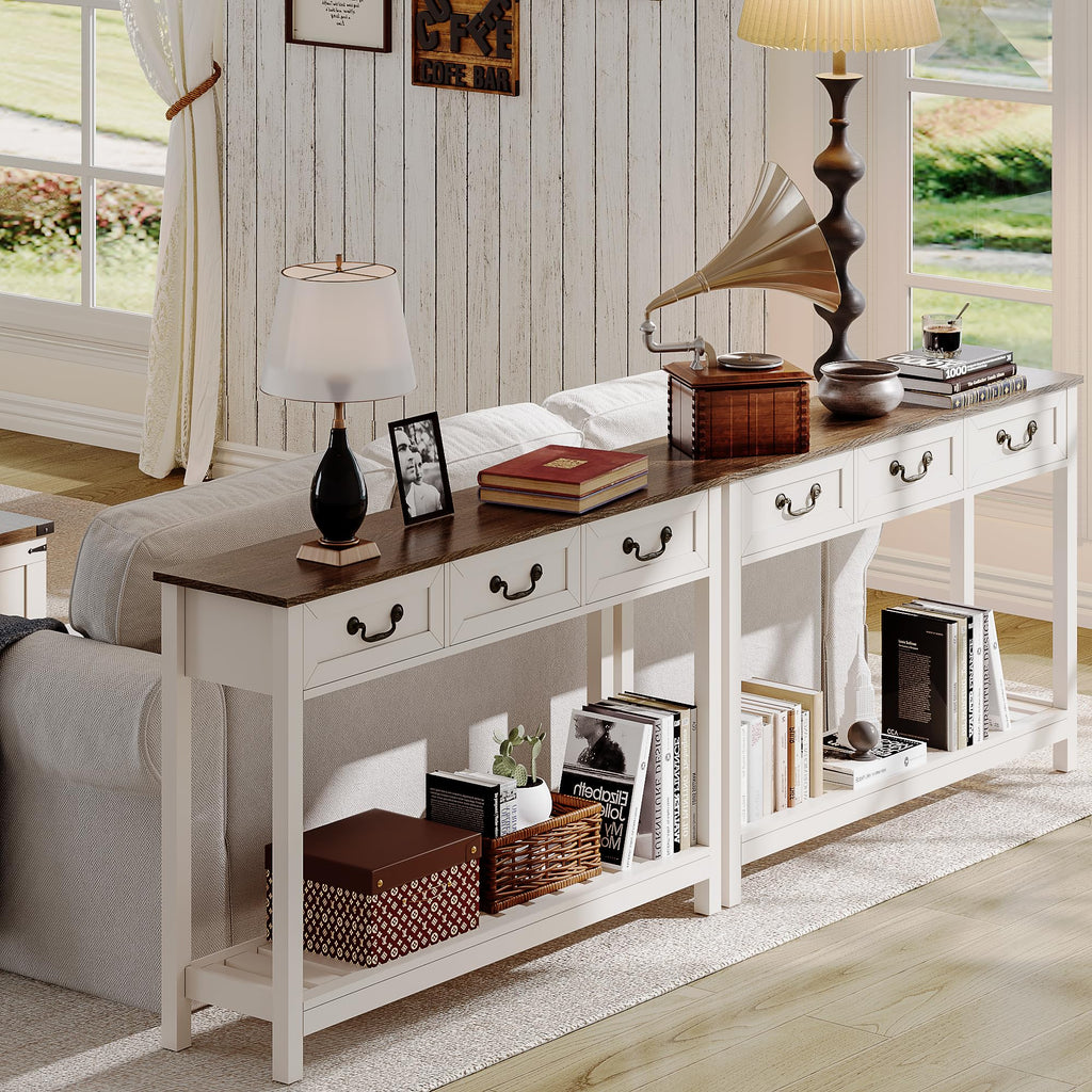 47" Farmhouse Entryway Table with 3 Drawers and Storage Shelf